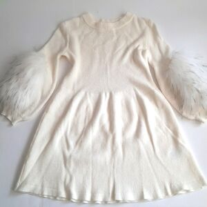Cat & Jack Girls Cream Ivory Winter Sweater Dress with Faux Fur Sleeves Size XS